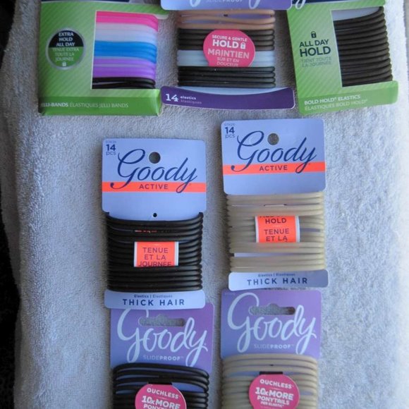 14 Goody Slide Proof Bold All Day Hold Stay Secure Elastic Ponytailer Hair Bands - Picture 1 of 16